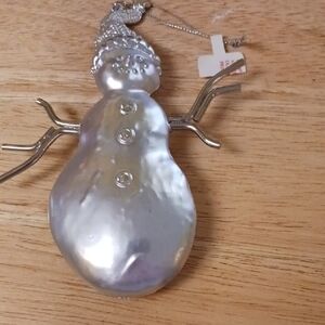 Silver Snowman Ornament NWOT